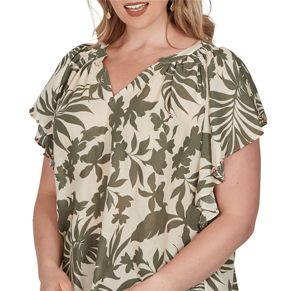 Plus Size Ruby Rd. Sedona Escape Flutter Sleeve Tropical Blouse