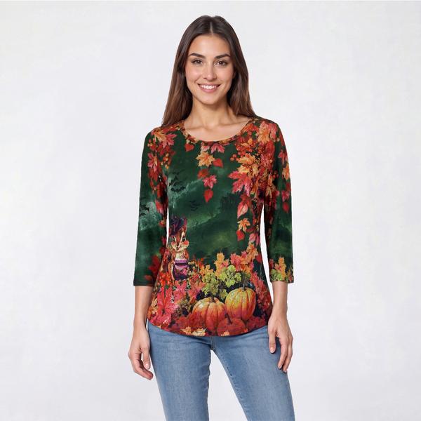 Womens OneWorld Long Sleeve Stud Embellished Chipmunk Tee - image 