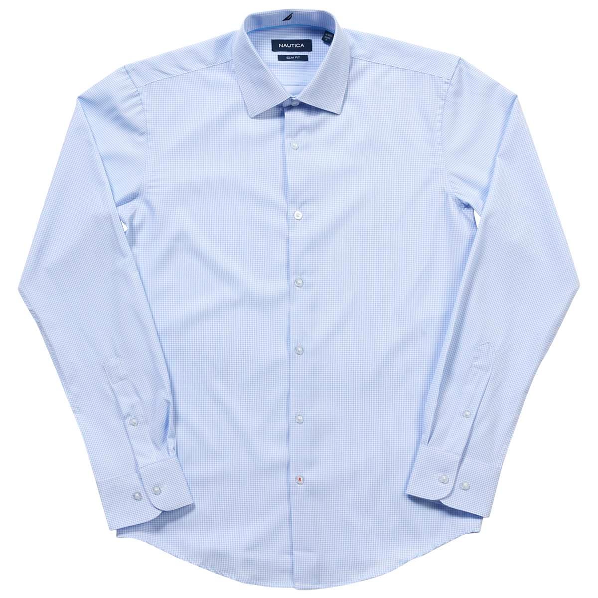 Mens Nautica Slim Fit Stretch Dress Shirt - White/Blue Check