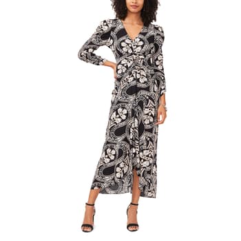 Womens MSK Long Sleeve V-Neck Floral Maxi Dress - Boscov's