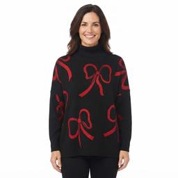 Womens Tint & Shadow Long Sleeve Mock Neck Bow Poncho