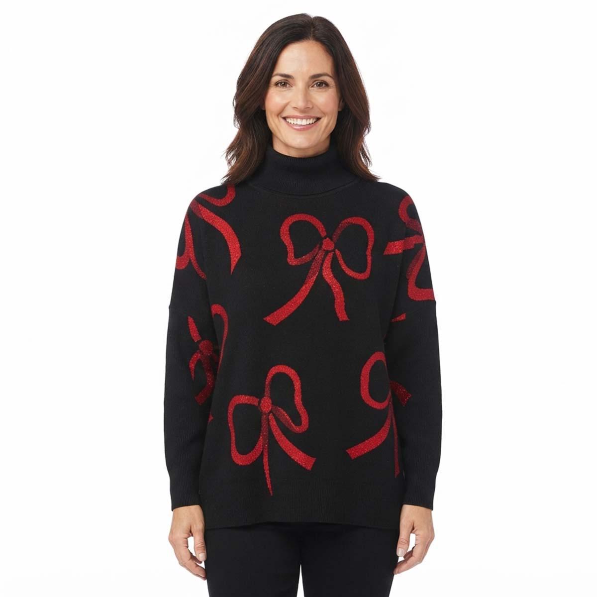 Womens Tint & Shadow Long Sleeve Mock Neck Bow Poncho Sweater | Boscov's