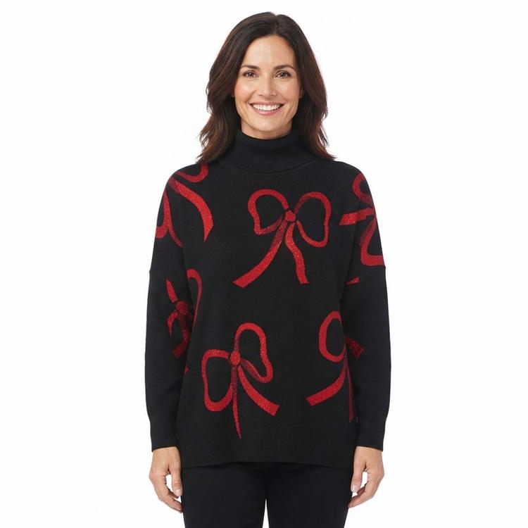 Womens Tint & Shadow Long Sleeve Mock Neck Bow Poncho
