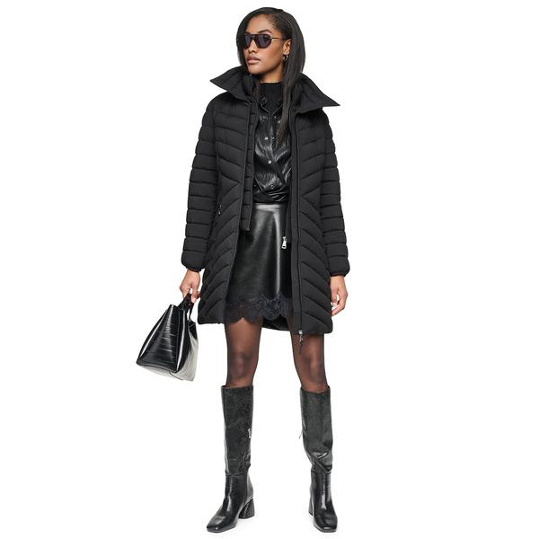 Womens DKNY Stretch Down & Puffer Coat with Bib