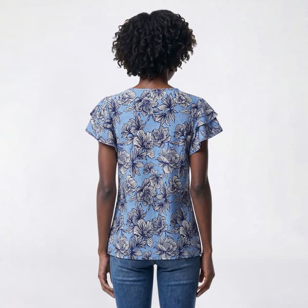 Womens Emily Daniels Double Ruffle Short Sleeve Floral Blouse