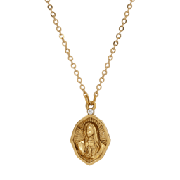 Symbols of Faith Gold Tone Virgin Mary Oval Pendant Necklace