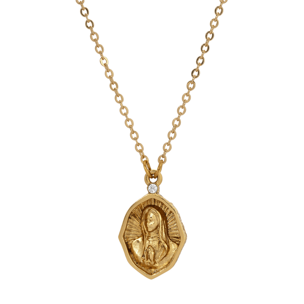 Symbols of Faith Gold-Tone Virgin Mary Oval Pendant Necklace - image 