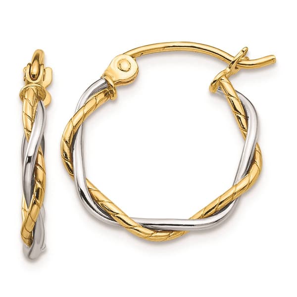Gold Classics(tm) 14kt. Two-Tone 12x1.8mm Hoop Earrings - image 