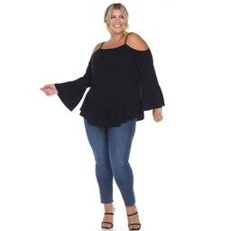 Plus Size White Mark Cold Shoulder Ruffle Sleeve Blouse