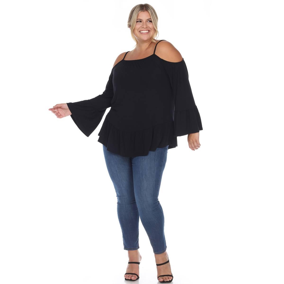 Plus Size White Mark Cold Shoulder Ruffle Sleeve Blouse