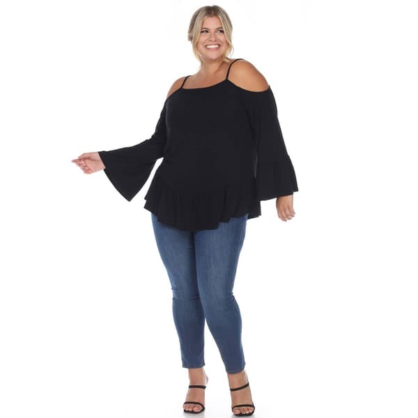 Plus Size White Mark Cold Shoulder Ruffle Sleeve Blouse