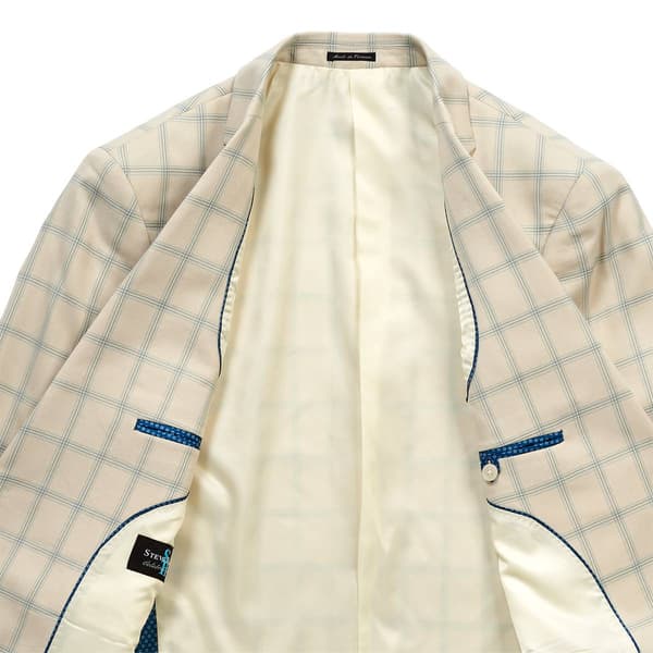 Mens Steve Harvey Plaid Suit Jacket - Cream