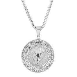 Mens Steeltime Lion and Simulated Diamond Pendant Necklace