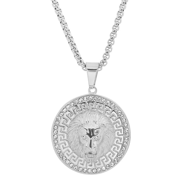 Mens Steeltime Lion and Simulated Diamond Pendant Necklace - image 