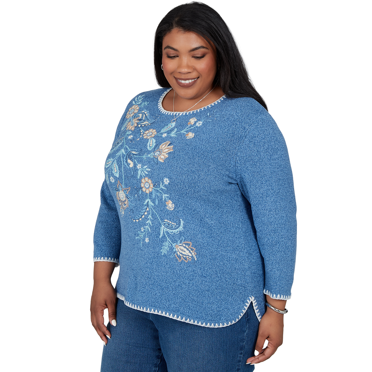 Plus Size Alfred Dunner Ann Arbor Floral Embroidered Sweater