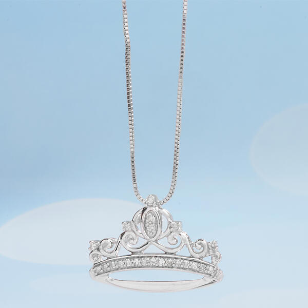 Enchanted by Disney 1/10ctw. Diamond Silver Cinderella Pendant - image 