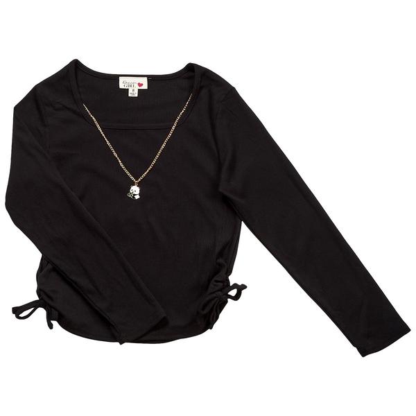 Girls (7-16) Dream Girl Side Cinch Top w/ Panda Necklace - image 