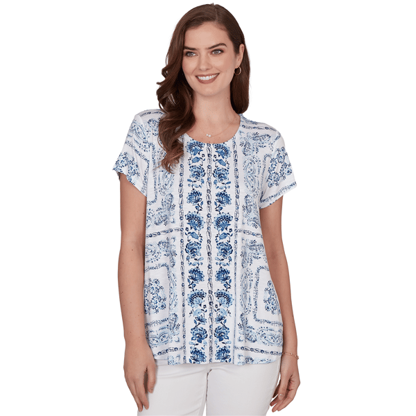 Petite Ruby Rd. French Riviera Bandana Print Knit Tee - image 