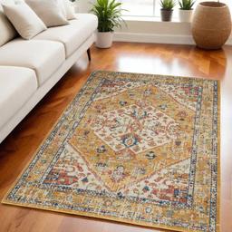 9th & Pike® Ivory and Yellow Medallion Rectangular Area Rug