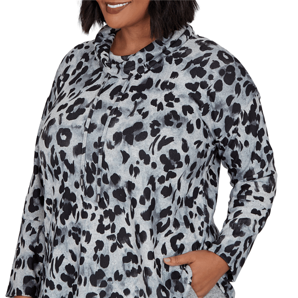 Plus Size Ruby Rd. Premium Cozy Knit Leopard Cowl Neck Sweater