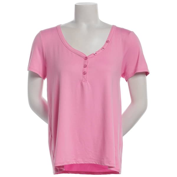 Womens Jessica Simpson Short Sleeve Solid Henley Pajama Tee - image 