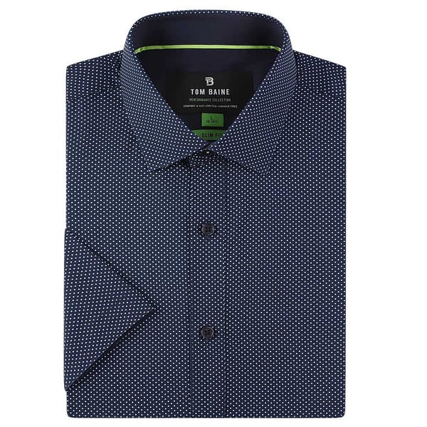 Mens Tom Baine Short Sleeve Slim Fit Dot Dress Shirt - Navy