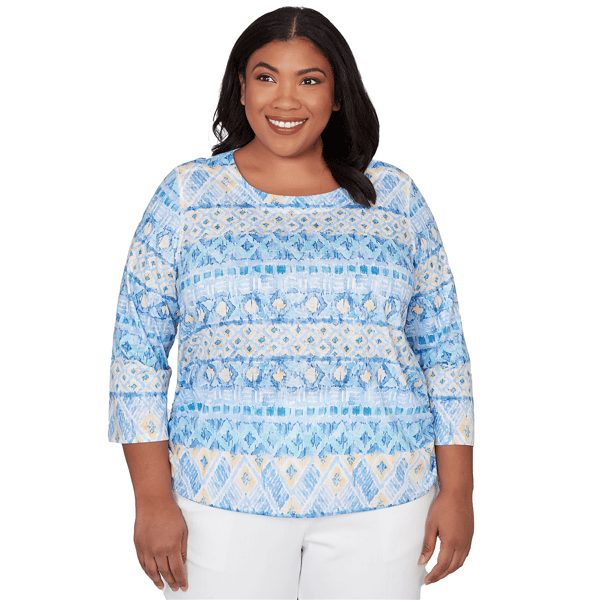 Plus Size Alfred Dunner Classics 3/4 Sleeve Side Tie Ikat Blouse - image 