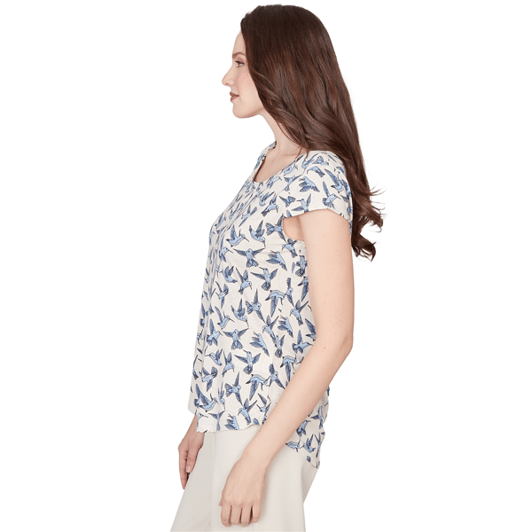 Womens Emaline Key Items Cap Sleeve Whimsical Birds Tee