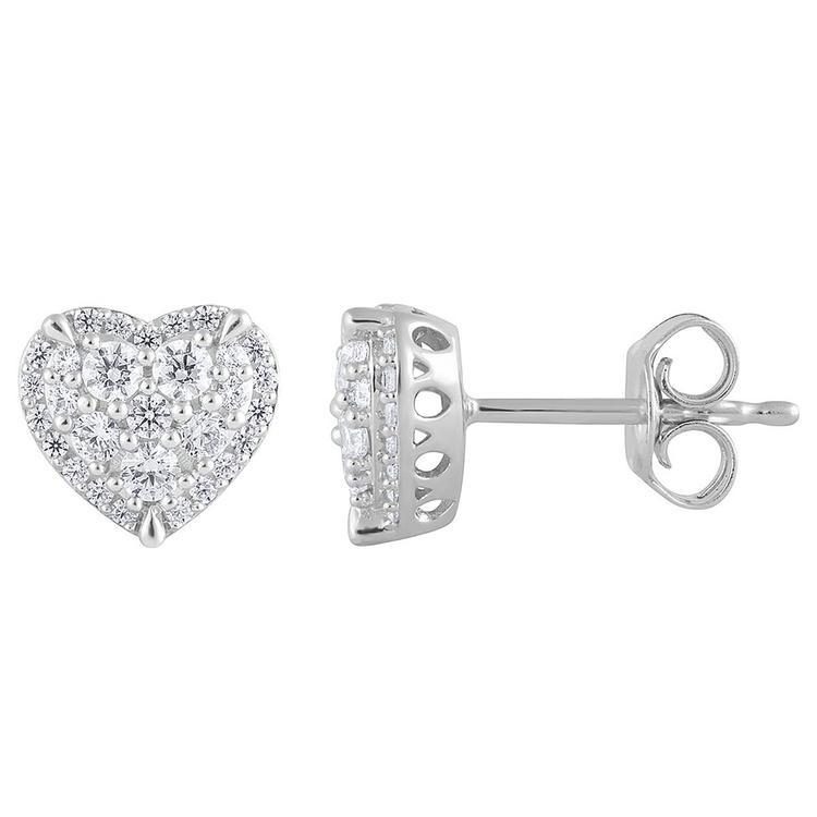 Nova Star(R) Sterling Silver Lab Grown Diamond Heart Stud Earrings