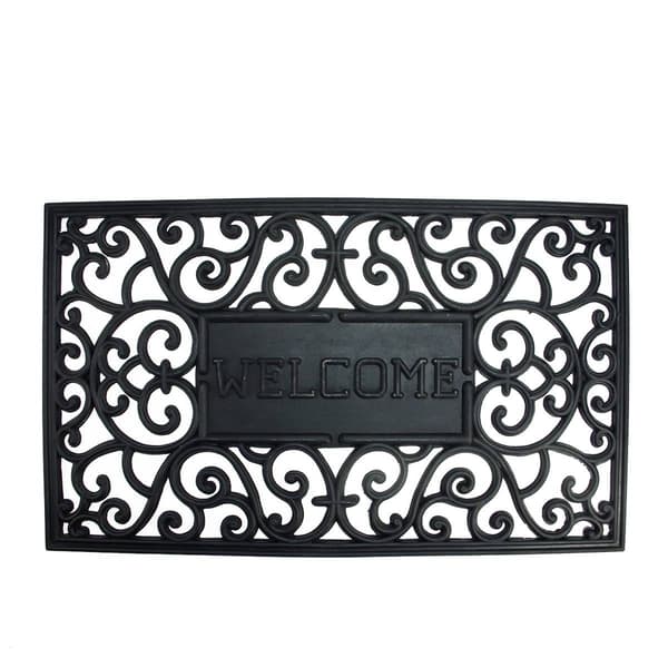 Northlight Seasonal Black Scroll Welcome Doormat - image 