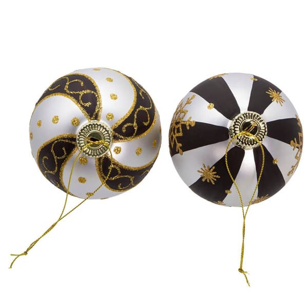 Kurt Adler 80 MM 6pc. Silver/Black/Gold Glass Balls Set