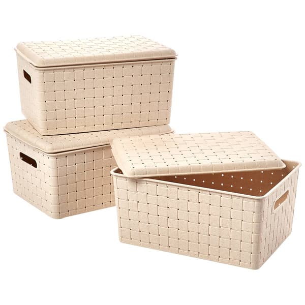 Core Home 3pk. Wheat Storage Basket Bin Set with Lids - image 