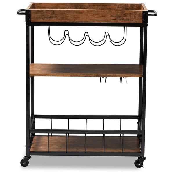 Baxton Studio Cerne Mobile Metal Bar Cart with Wine Bottle Rack