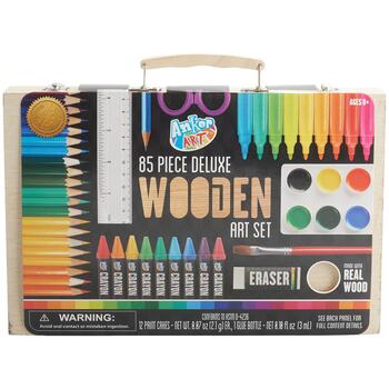 85 Piece Deluxe Wooden Art Set Crafts Drawing Painting Kit With