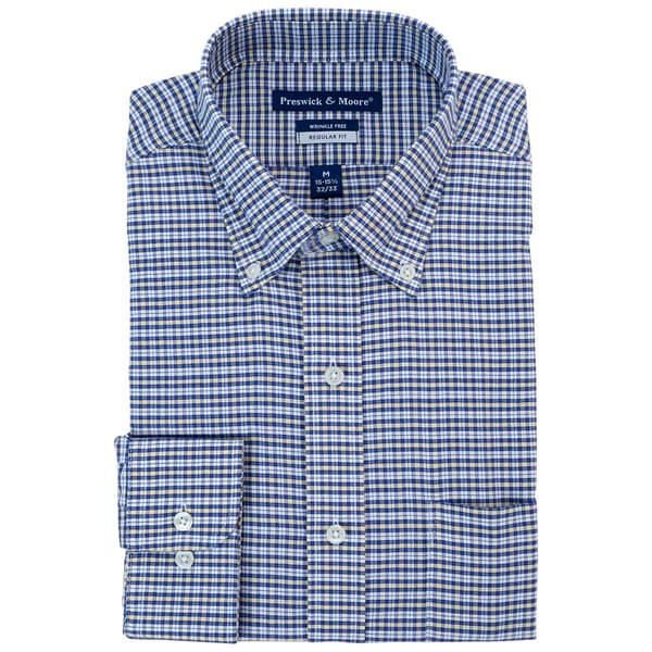 Mens Preswick & Moore Oxford Dress Shirt - Navy/Yellow - image 