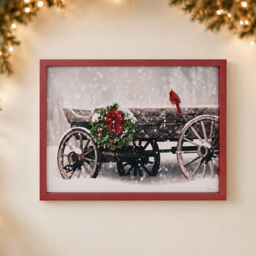 Melrose 15.5in. Cardinal & Christmas Wagon Framed Wall Art