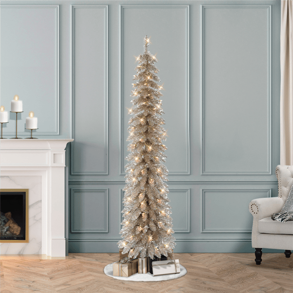 Puleo International PreLit Alpine Rose Gold Pencil Christmas Tree
