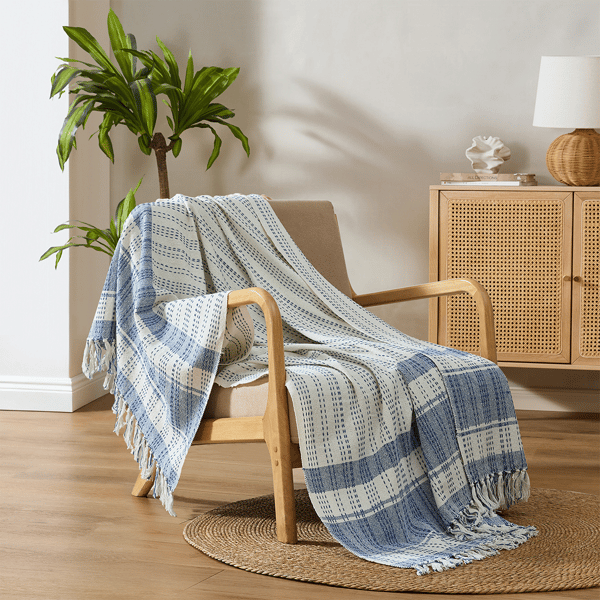 Palm Aire Charleston Blue/White Stripe Cotton Throw Blanket - image 