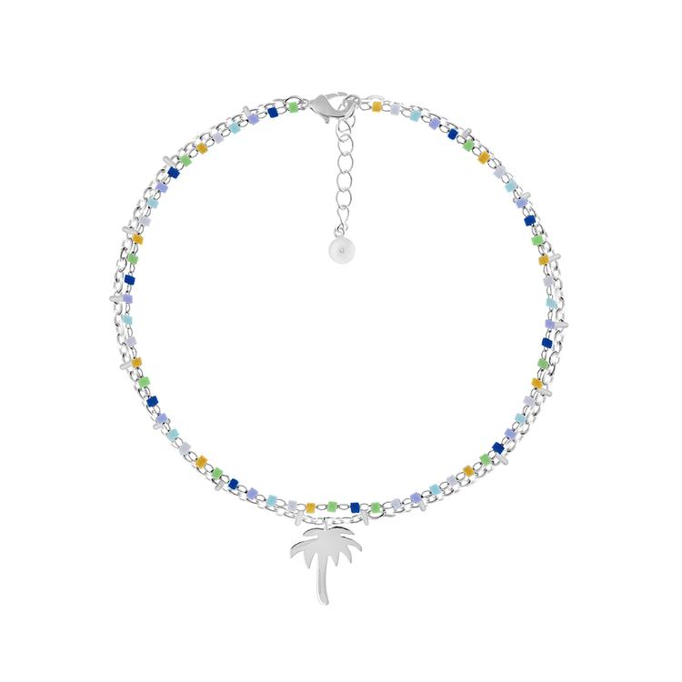 Barefootsies Silver Multi Beaded Palm Tree Cable Chain Anklet
