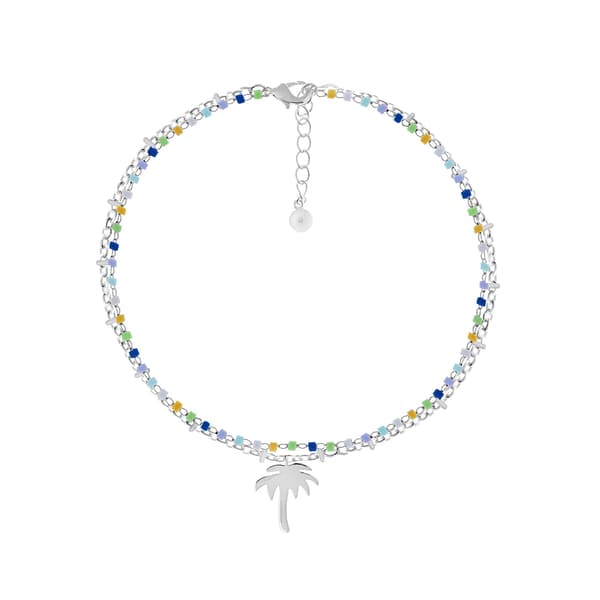 Barefootsies Silver Multi Beaded Palm Tree Cable Chain Anklet - image 