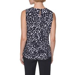Womens DKNY Sleeveless Pleat Neck Abstract Back Keyhole Blouse
