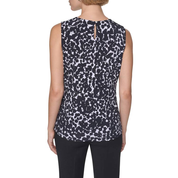 Womens DKNY Sleeveless Pleat Neck Abstract Back Keyhole Blouse