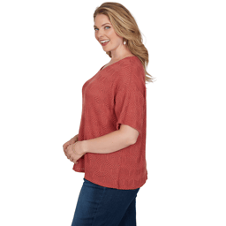 Plus Size Ruby Rd. Sedona Escape Elbow Sleeve Crochet Sweater