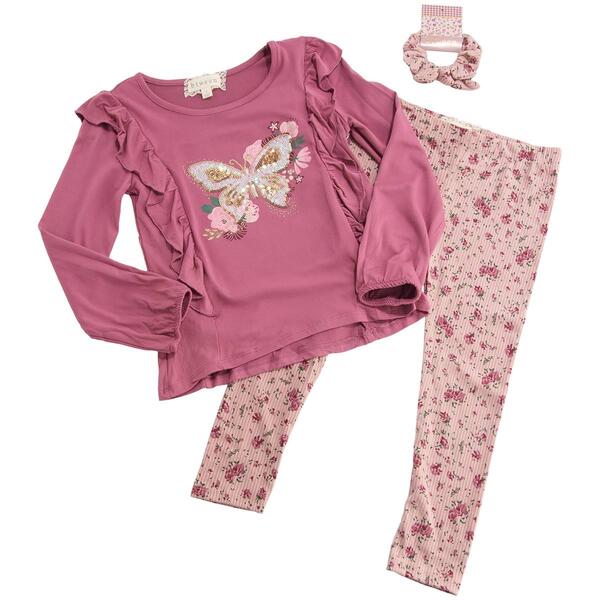 Girls &#40;4-6x&#41; BTween&#40;R&#41; Sequin Butterfly Ruffle Top & Leggings Set - image 