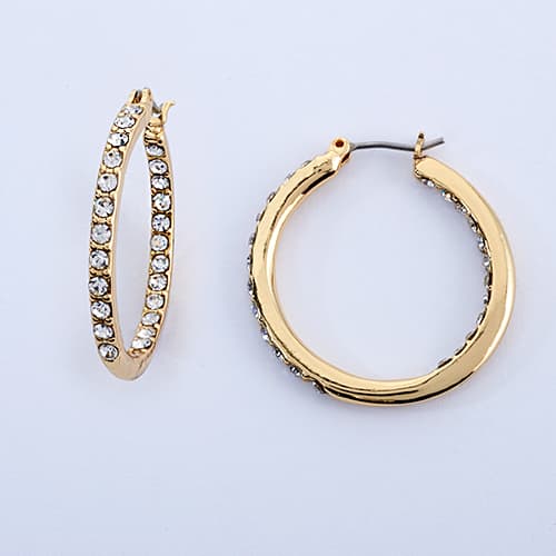 Gloria Vanderbilt Crystal Inside & Out Gold Hoops - image 