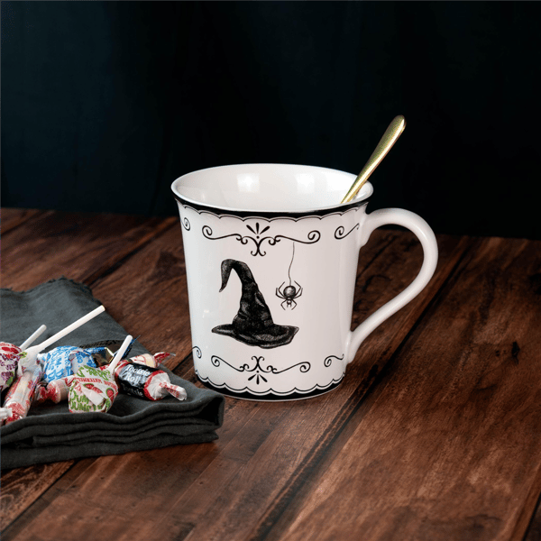 222 Fifth Elegant Haunting 4pc. White Porcelain Halloween Mug Set