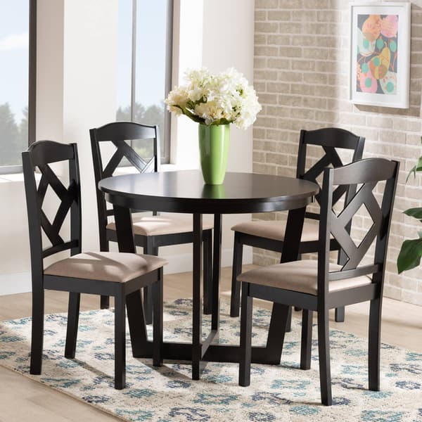 Baxton Studio Morigan Sand Fabric Dark Brown Wood 5pc. Dining Set