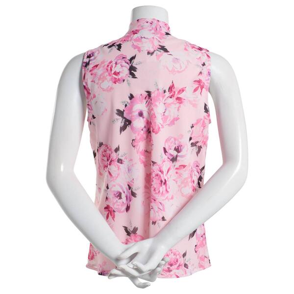 Womens Kasper Sleeveless Tie Front Floral Print Top