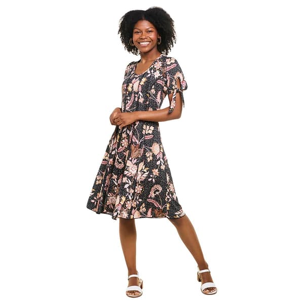 Womens Sami & Jo Short Tie Sleeve Floral Diamond A-Line Dress