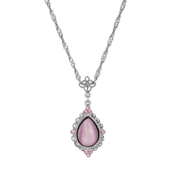 1928 18in. Silver-Tone Purple Moonstone Teardrop Necklace - image 